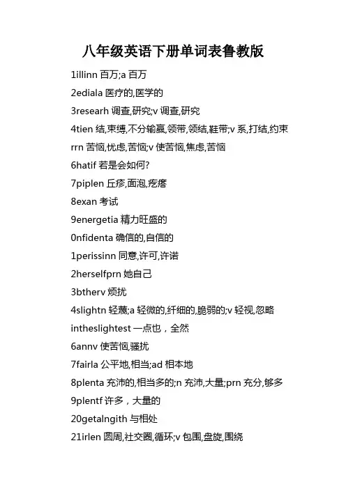 八年级英语下册单词表鲁教版