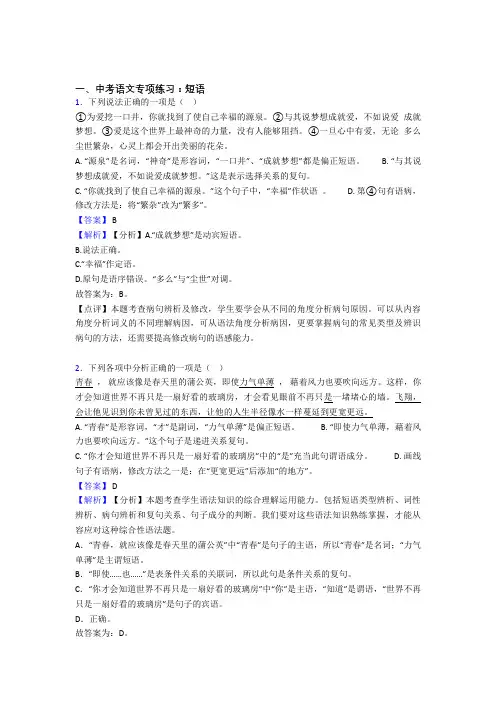 新中考语文 短语练习题及解析