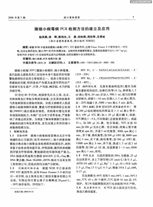 猪细小病毒病PCR检测方法的建立及应用