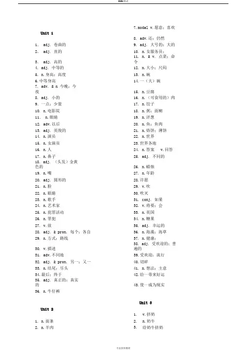 鲁教版(五四制)七年级上册英语单元词汇表