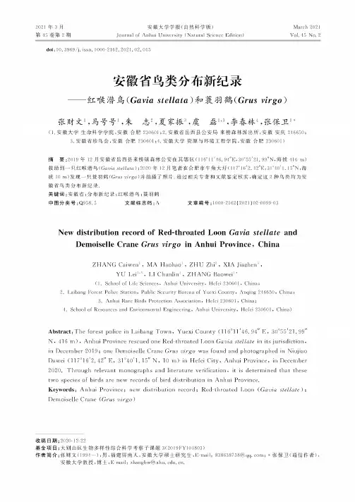安徽省鸟类分布新纪录——红喉潜鸟(Gavia stellata)和蓑羽鹤(Grus virgo)