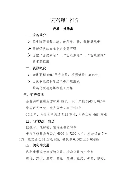 “府谷煤”推介材料(删减)