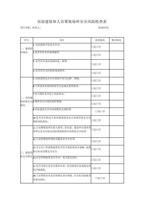 房屋建筑和人员聚集场所安全风险检查表