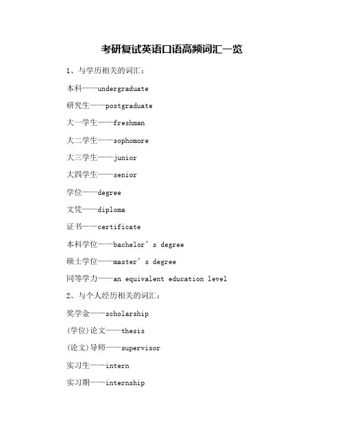 考研复试英语口语高频词汇一览