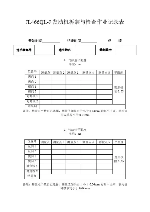 JL466QL-J发动机拆装与检查作业记录表