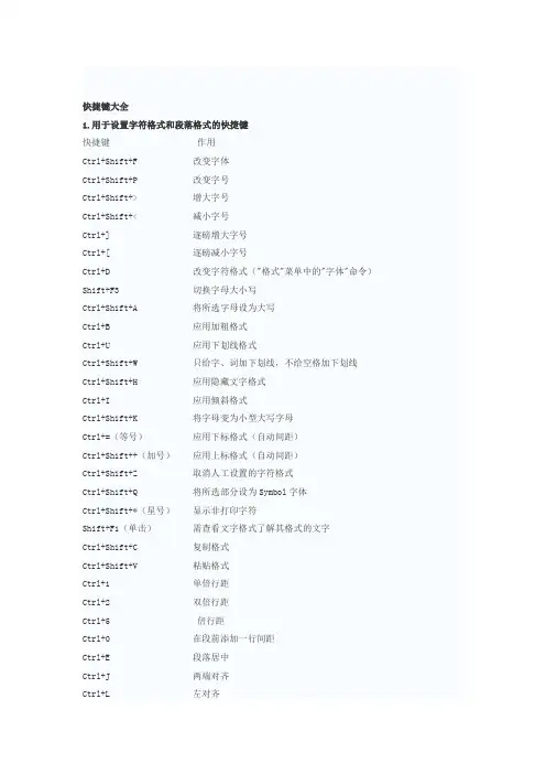 word快捷键大全