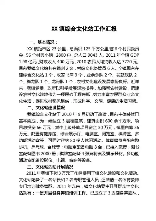 乡镇综合文化站工作汇报