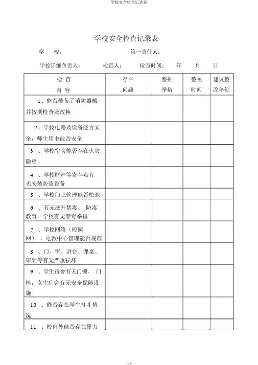 学校安全检查记录表