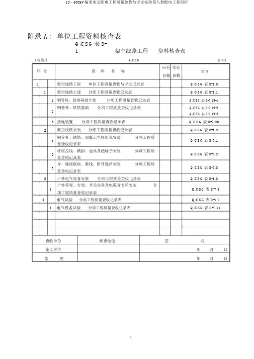 10—500kV输变电及配电工程质量验收与评定标准第八册配电工程剖析
