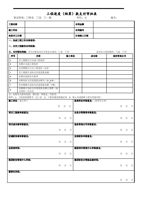 工程进度(结算)款支付审批表