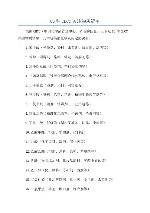 66种CHCC关注物质清单
