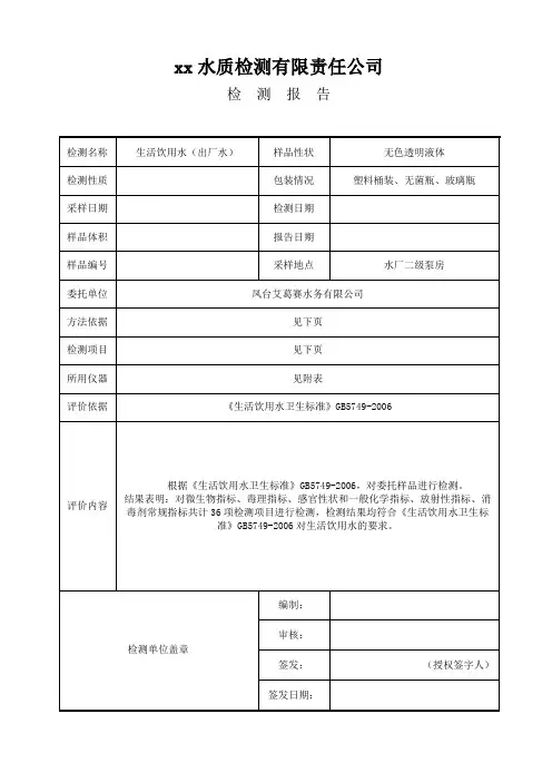 水质检测公司检测报告(模板)