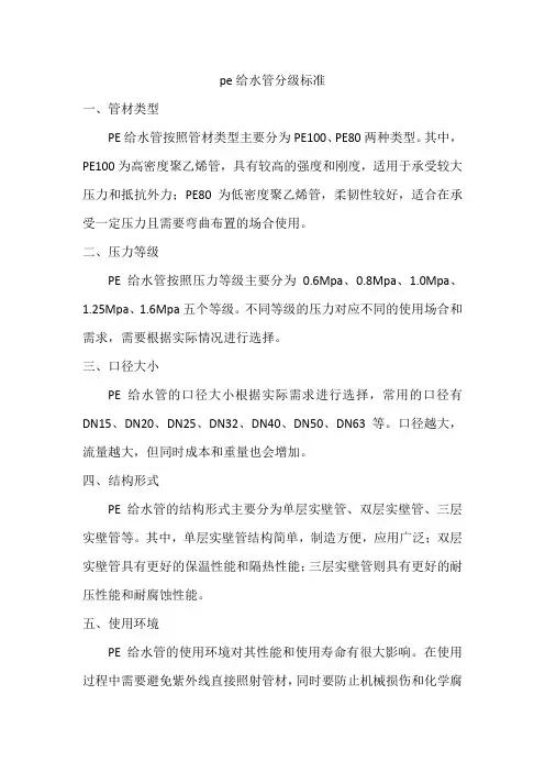 pe给水管分级标准