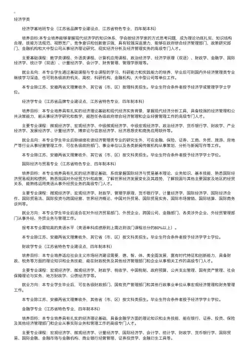 南京财经大学经济学类专业介绍