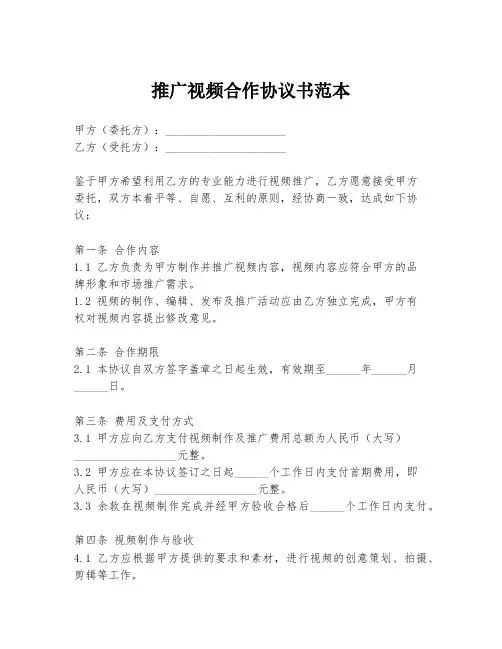 推广视频合作协议书范本