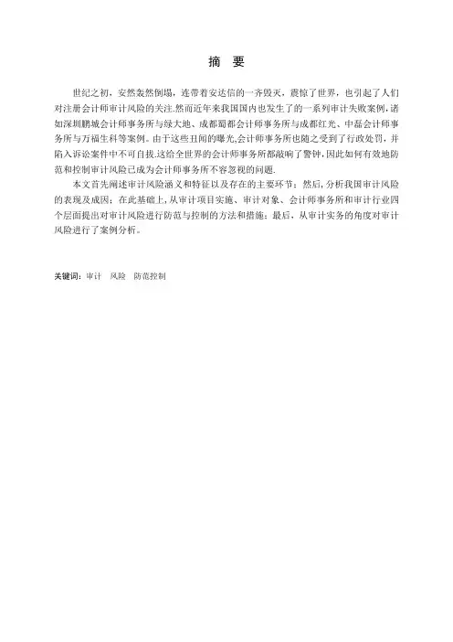 从审计实务的角度对审计风险进行案例分析毕业论文