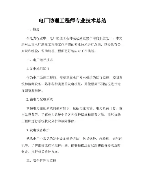 电厂助理工程师专业技术总结