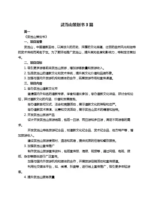 武当山策划书3篇