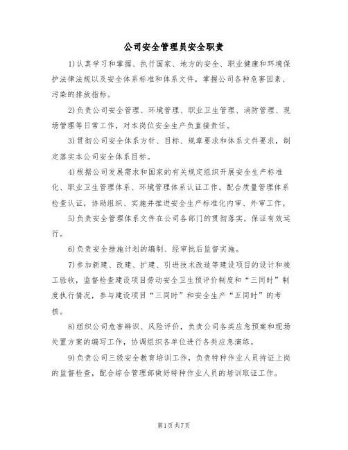 公司安全管理员安全职责（5篇）