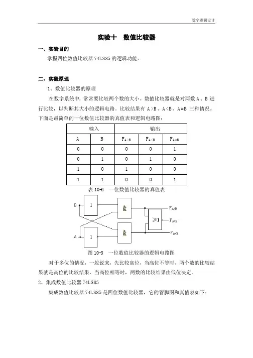 实验10 数值比较器