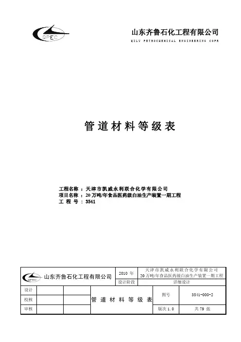 管道材料等级表详细设计 