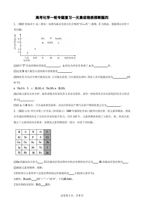 高考化学一轮专题复习—元素或物质推断题四