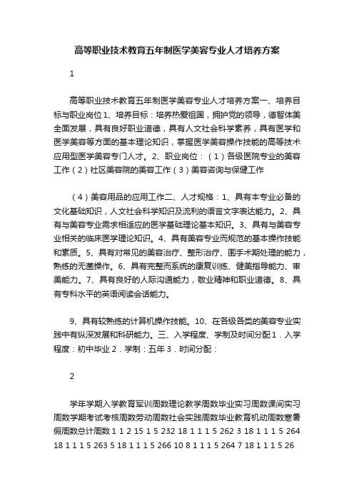 高等职业技术教育五年制医学美容专业人才培养方案