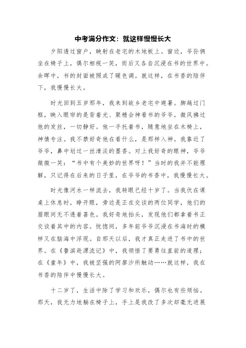 中考满分作文：就这样慢慢长大