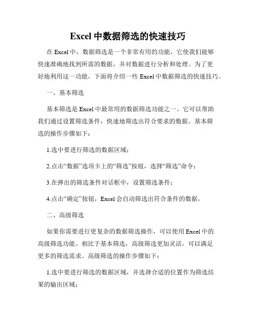 Excel中数据筛选的快速技巧