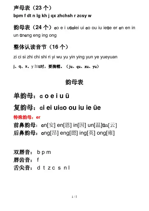 小学一年级汉语拼音字母表(详细)