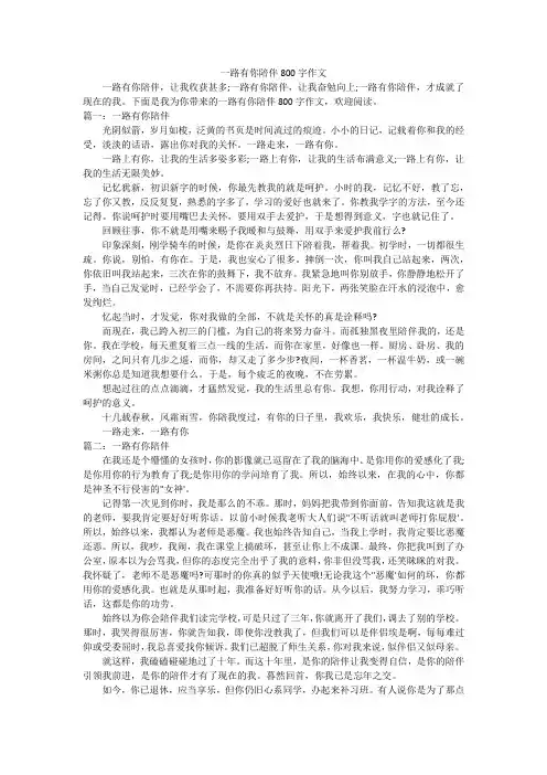 一路有你陪伴800字作文
