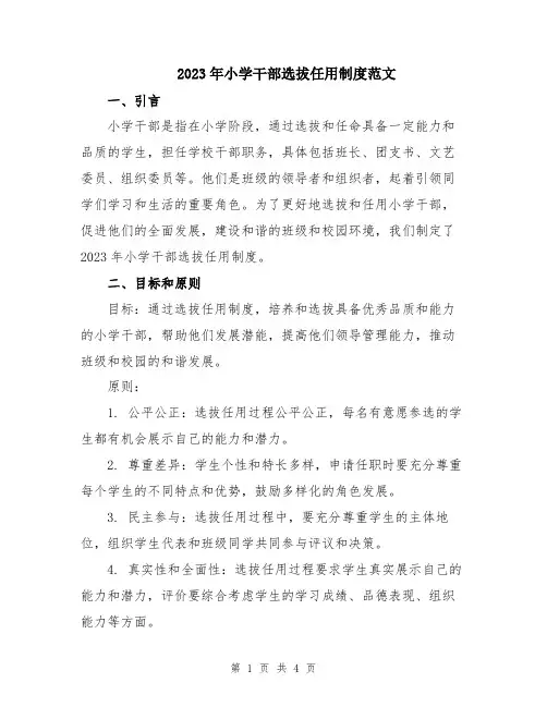 2023年小学干部选拔任用制度范文