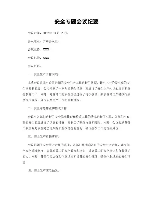 安全专题会议纪要