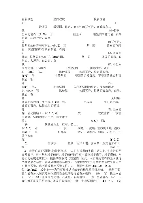 岩石的硬度系数划分