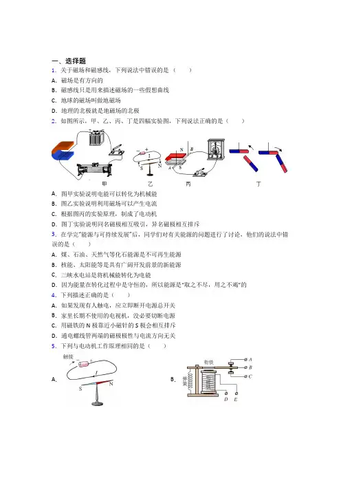 (北师大版)苏州市初中物理九年级全册第十四章《磁现象》测试(含答案解析)