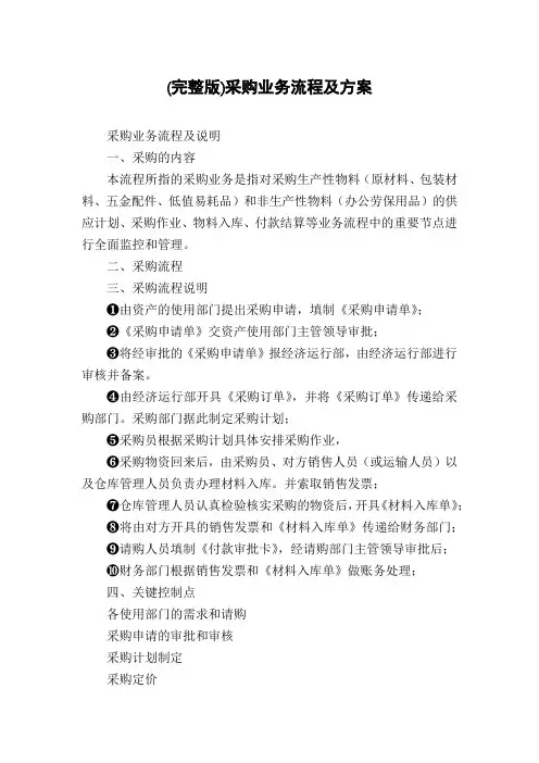 (完整版)采购业务流程及方案