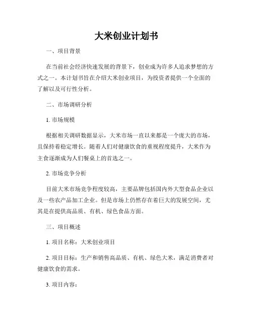 大米创业计划书