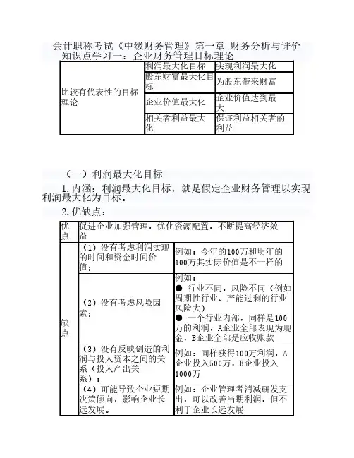 知识学习点一：企业财务管理目标理论