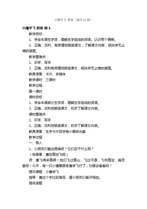 小鹰学飞教案（通用11篇）