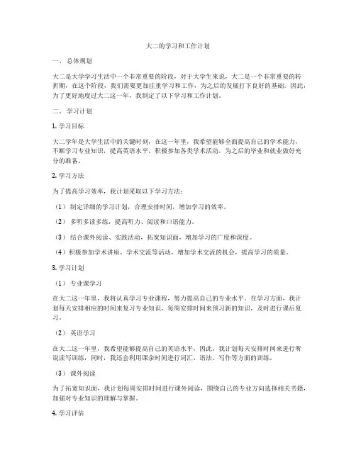 大二的学习和工作计划