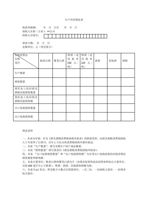 生产经营情况表及填表说明