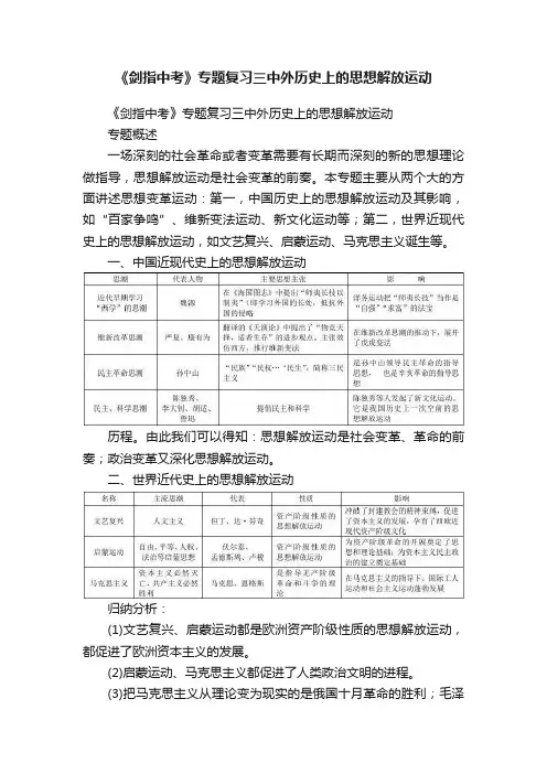 《剑指中考》专题复习三中外历史上的思想解放运动