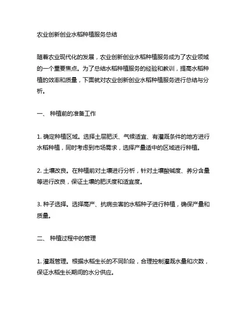 农业创新创业水稻种植服务总结