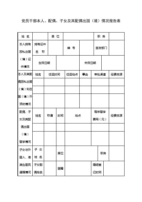 党员干部本人、配偶、子女及其配偶出国(境)情况报告表式样