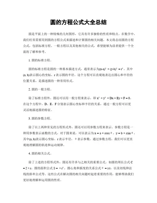 圆的方程公式大全总结