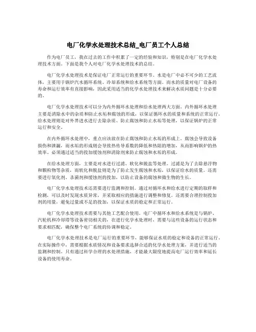 电厂化学水处理技术总结_电厂员工个人总结