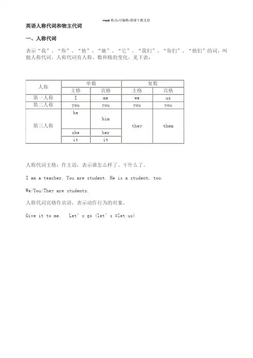 (免费)小学人称代词和物主代词表格[1]
