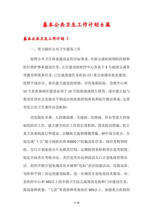 基本公共卫生工作计划6篇