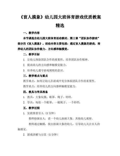 《盲人摸象》幼儿园大班体育游戏优质教案精选
