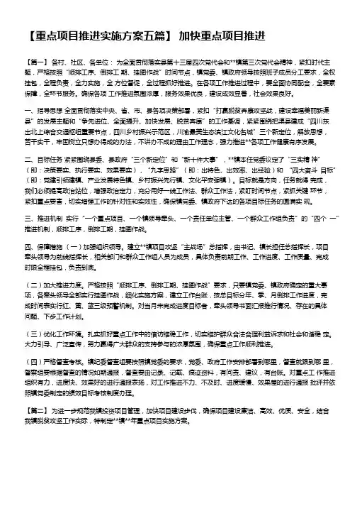 【重点项目推进实施方案五篇】 加快重点项目推进模板